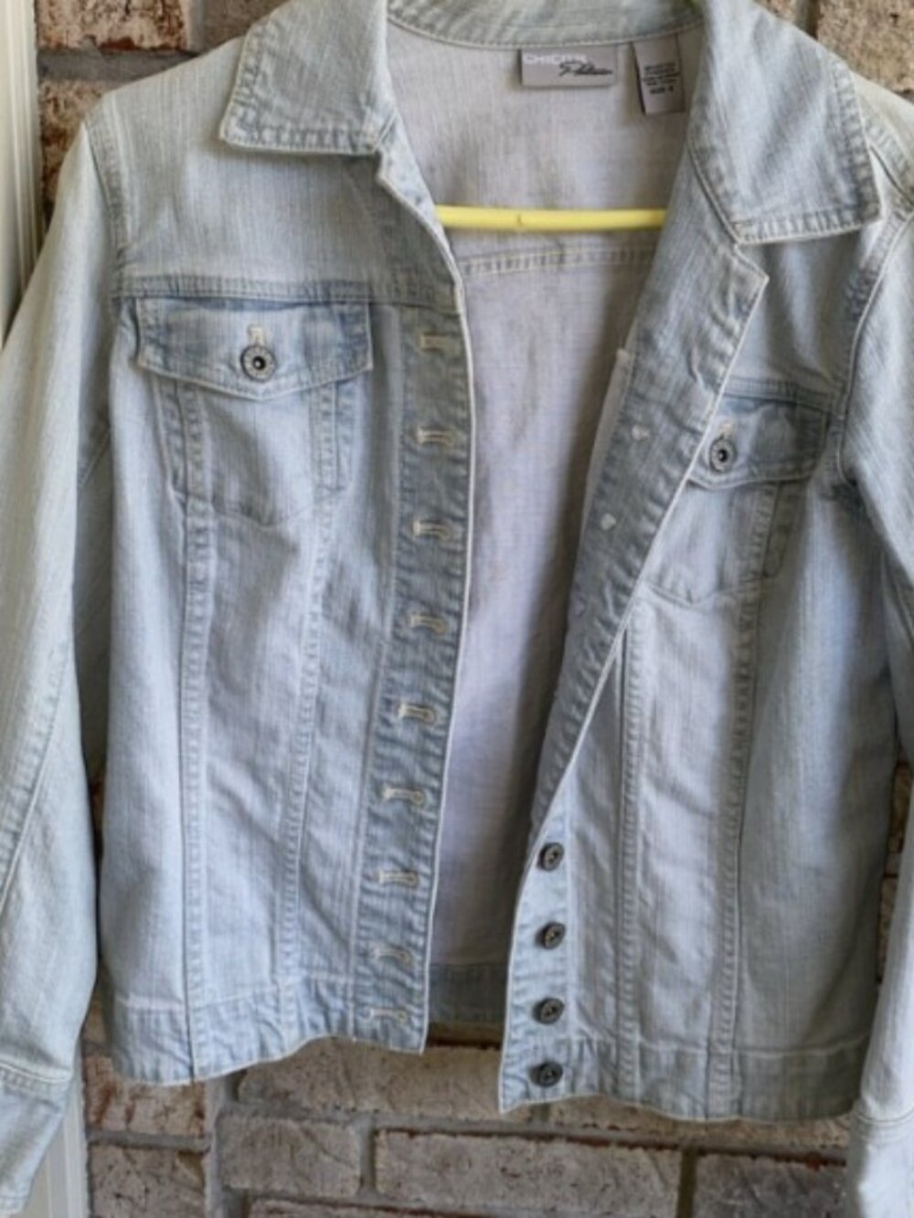 Chico's Denim Jacket Women Size 0 Platinum Cropped Blue Light Wash Stretch
